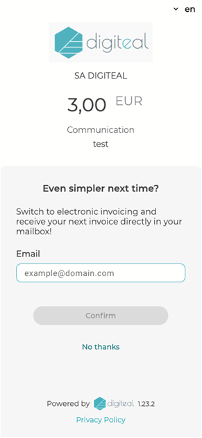 Email collection page