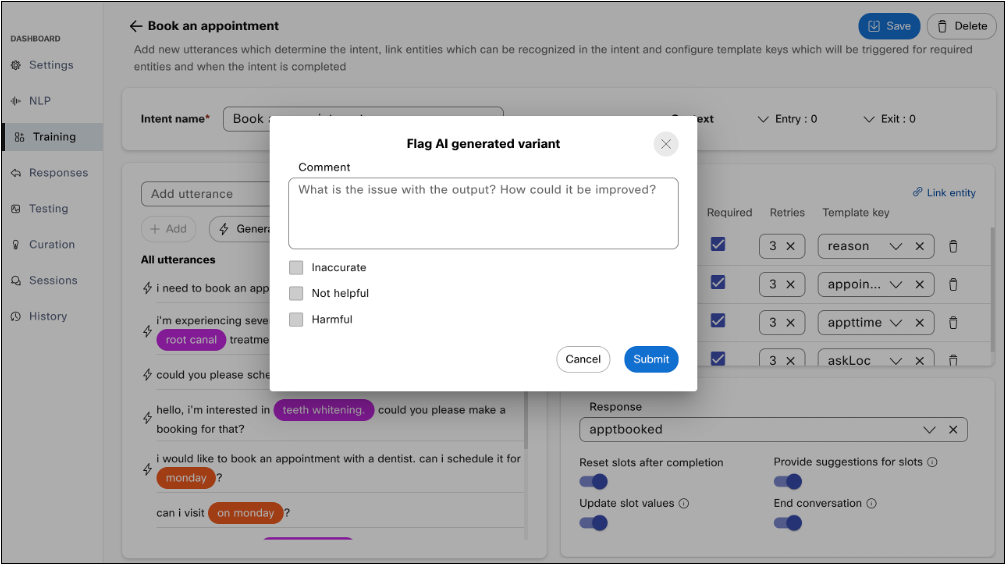 Flag AI generated variant dialog box