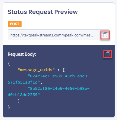 Screenshot of the **Status Request Preview** section