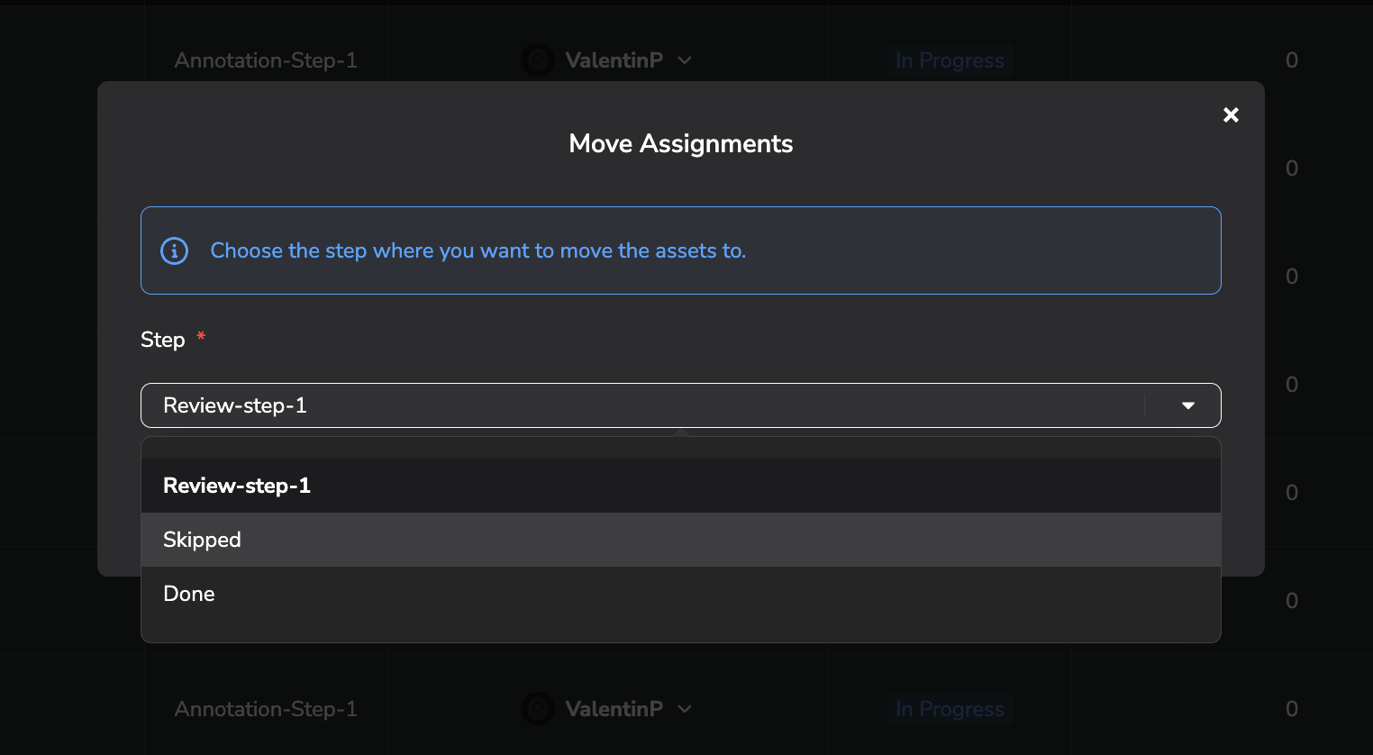 Select destination Step