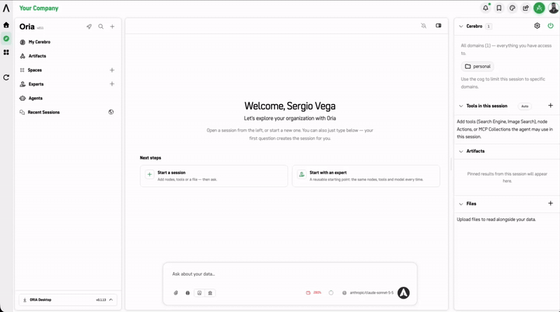 GIF: Right panel showing expanding sections, adding nodes, tools, and files