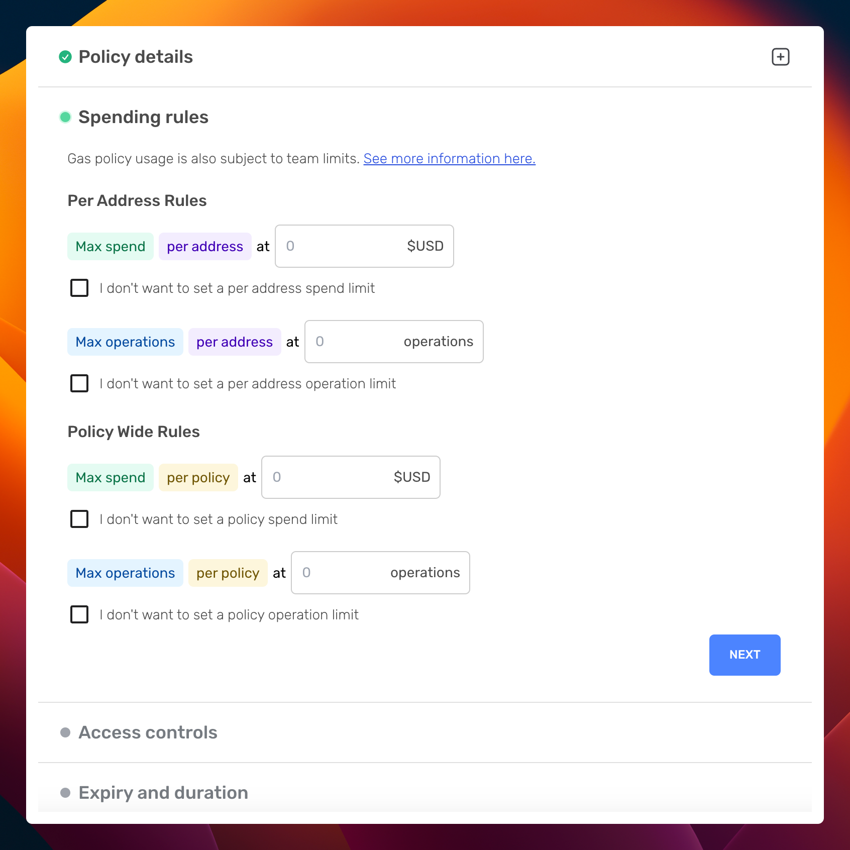 Creating a gas policy through Alchemy Dashboard