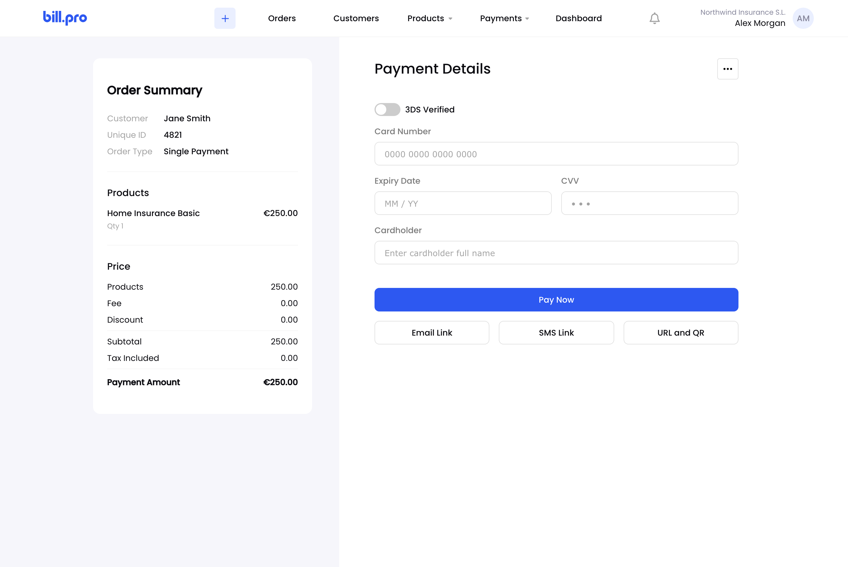 The Payment Details page of a draft order