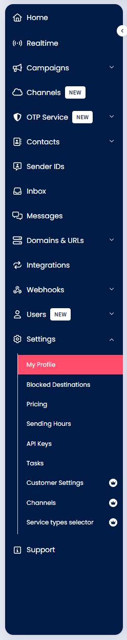 Screenshot of the TextPeak menu with the Settings tab