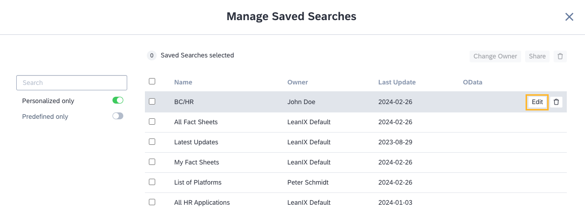 Navigating to the Configuration of a Saved Search