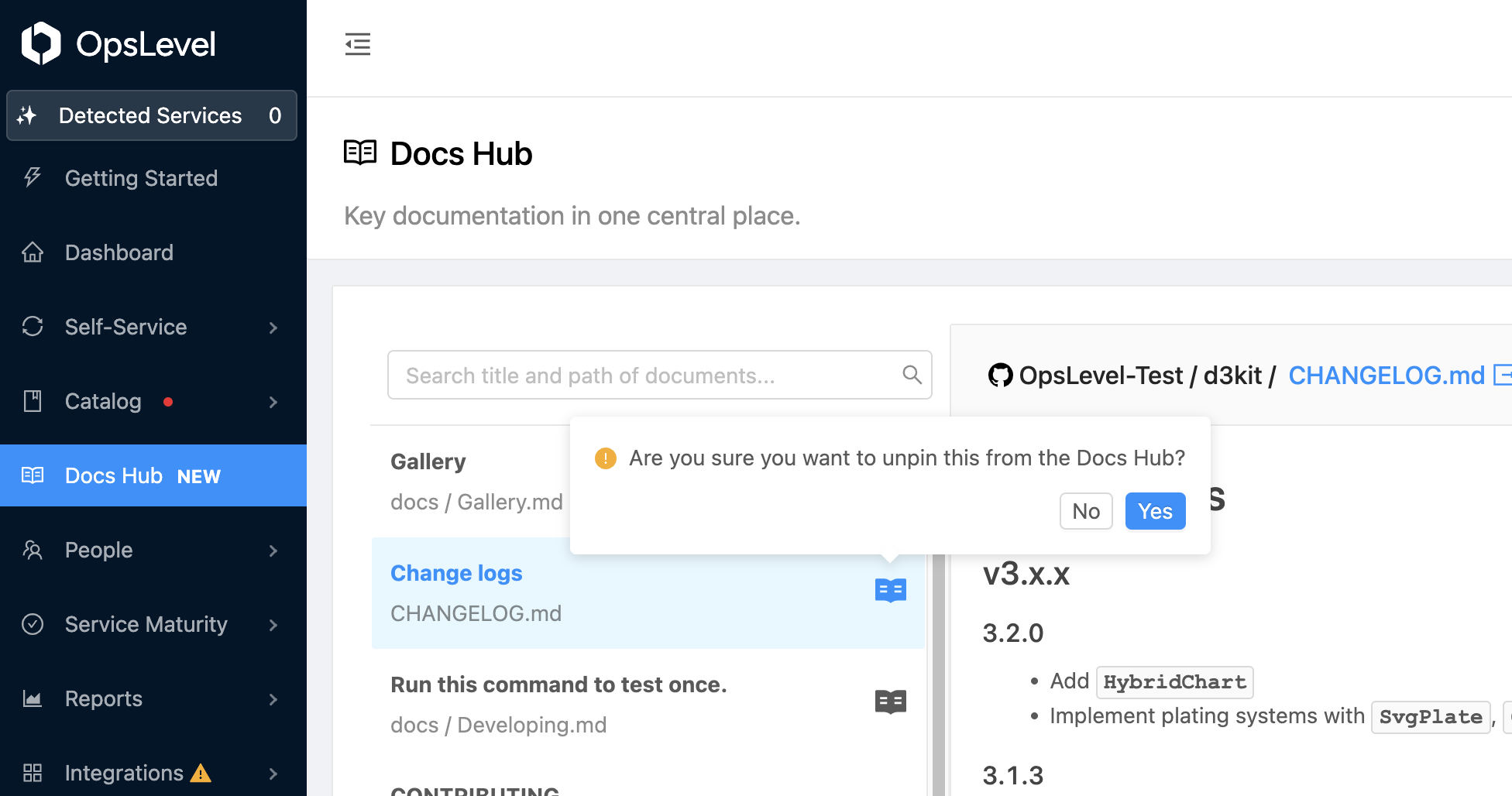 Unpinning from the Docs Hub