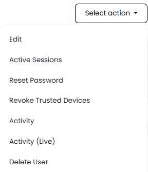 Screenshot of the actions with users