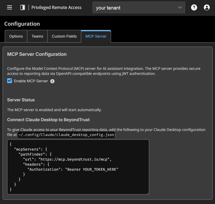 Image of PRA MCP Server Configuration.