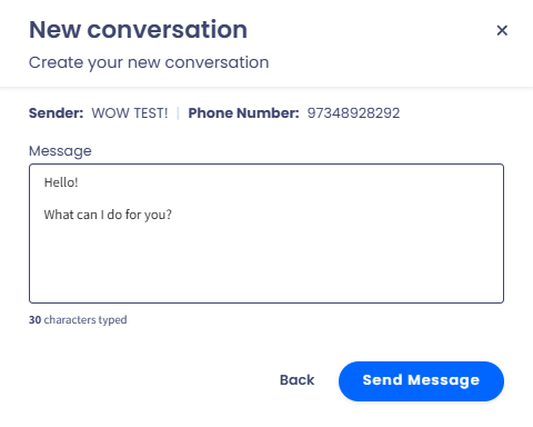 Screenshot of the New conversation dialog box: message text editor