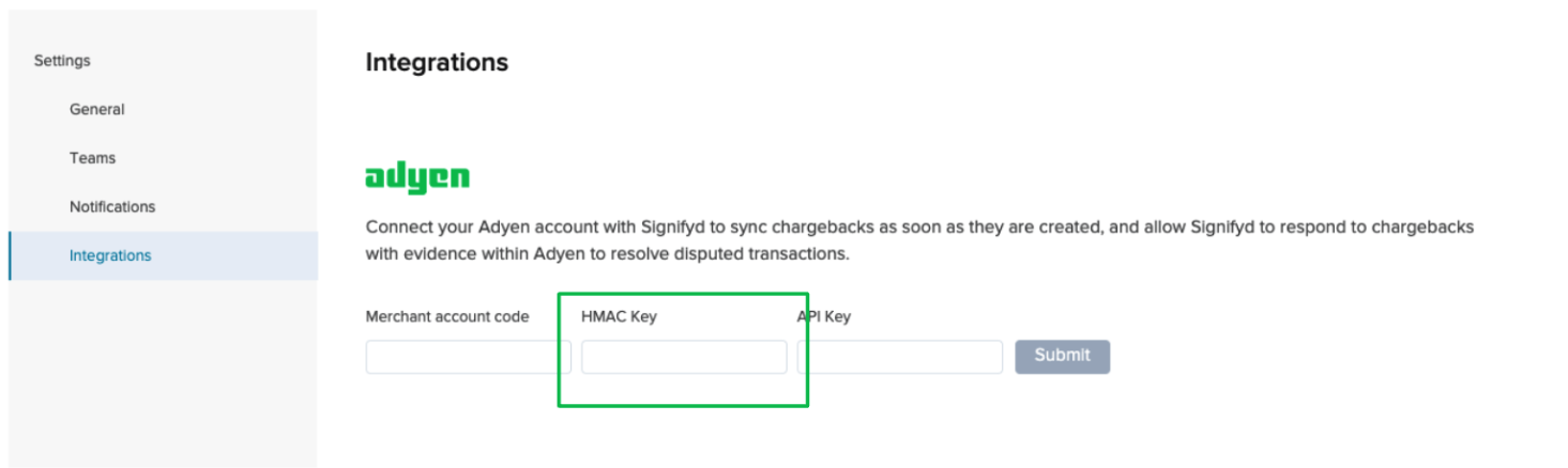 Integrations page within Signifyd