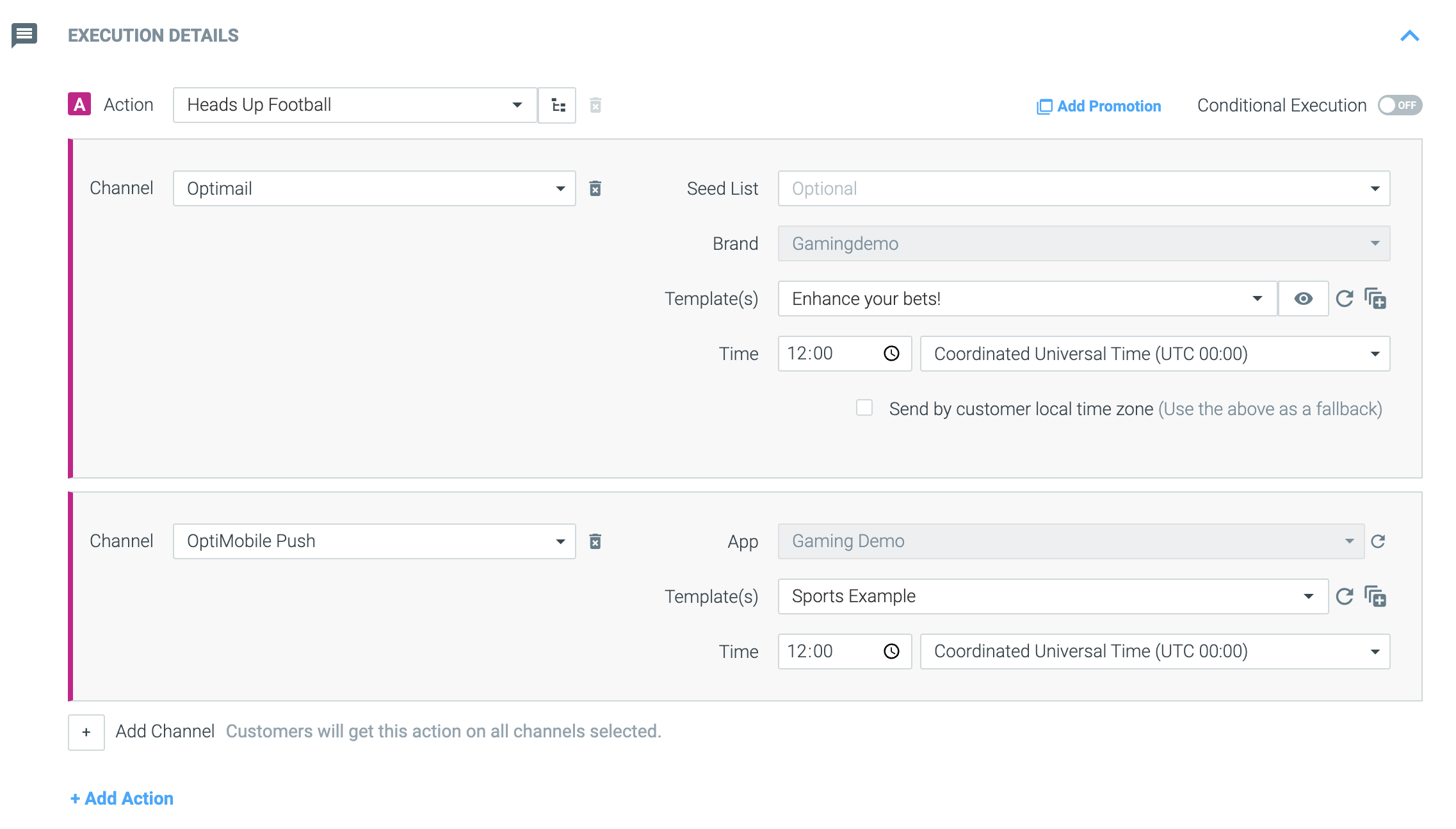 Multichannel Actions in a Campaign