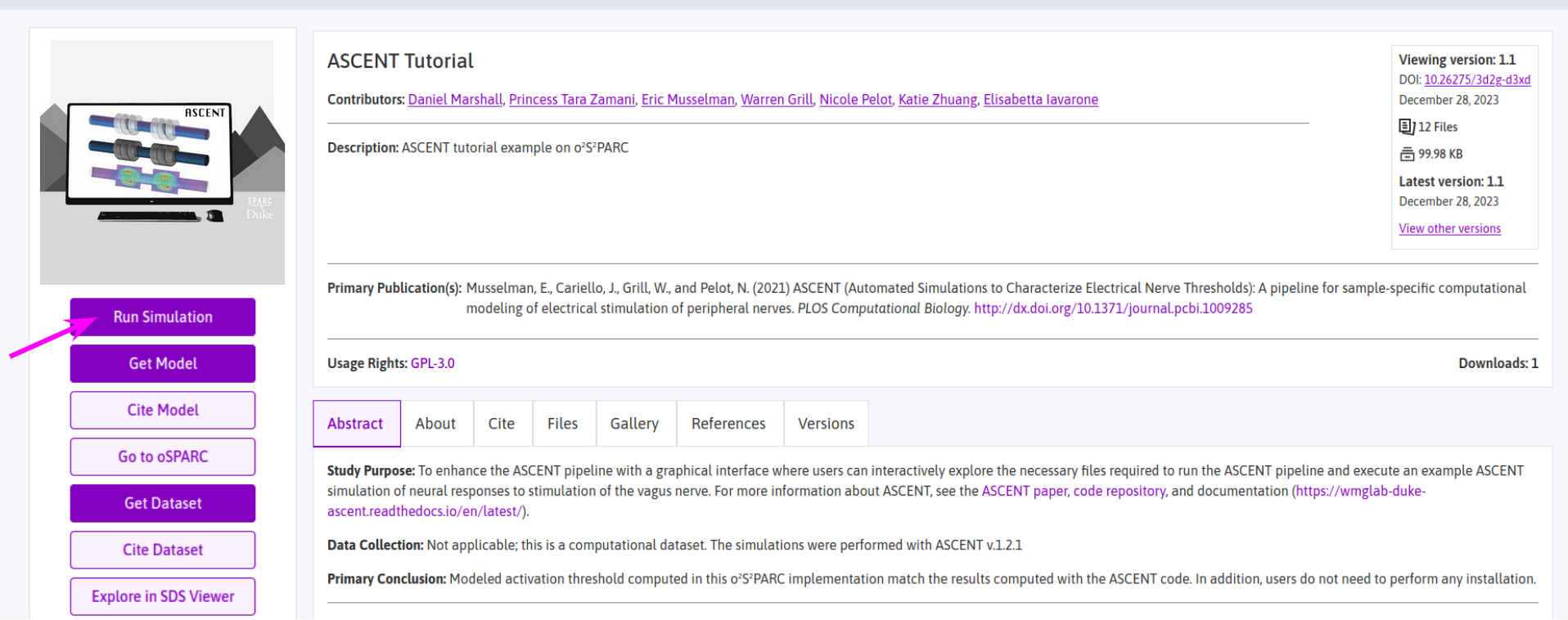 Figure 1: one of the ASCENT datasets on the SPARC Portal