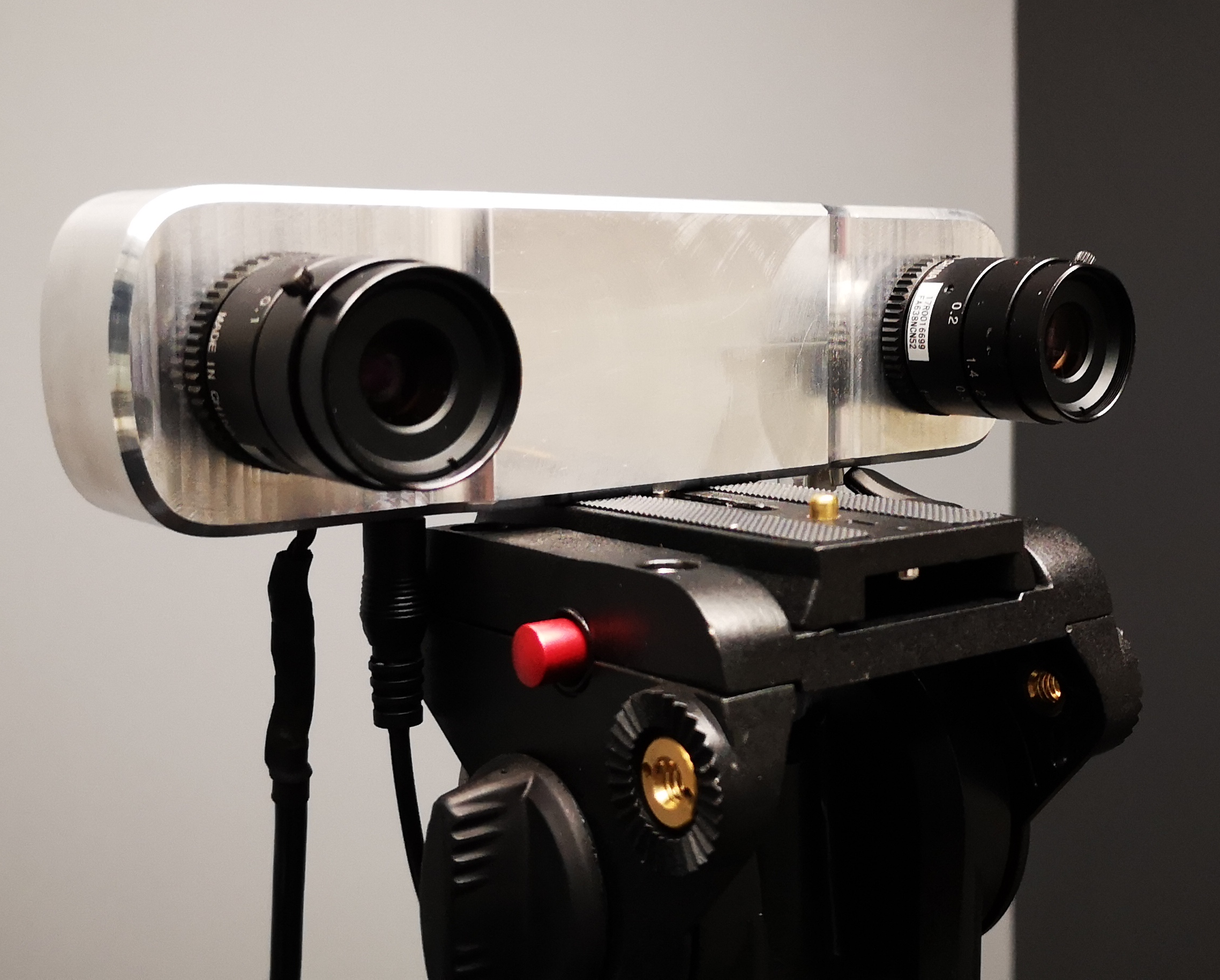 A Bottlenose stereo test camera equipped with two Kowa KOW-LM12JC  lenses.