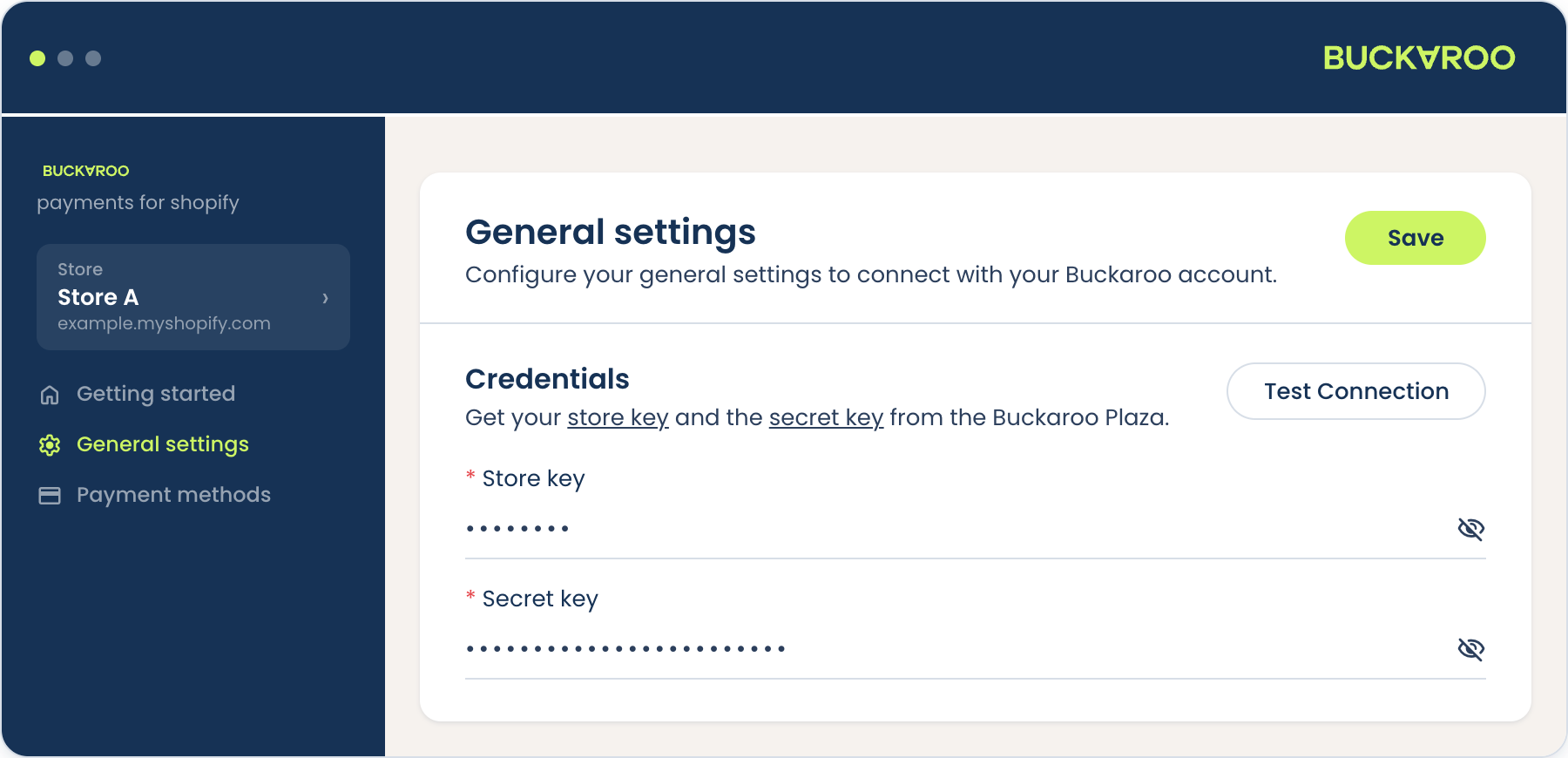 General settings API credentials