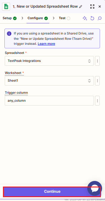 Screenshot of the Configure tab