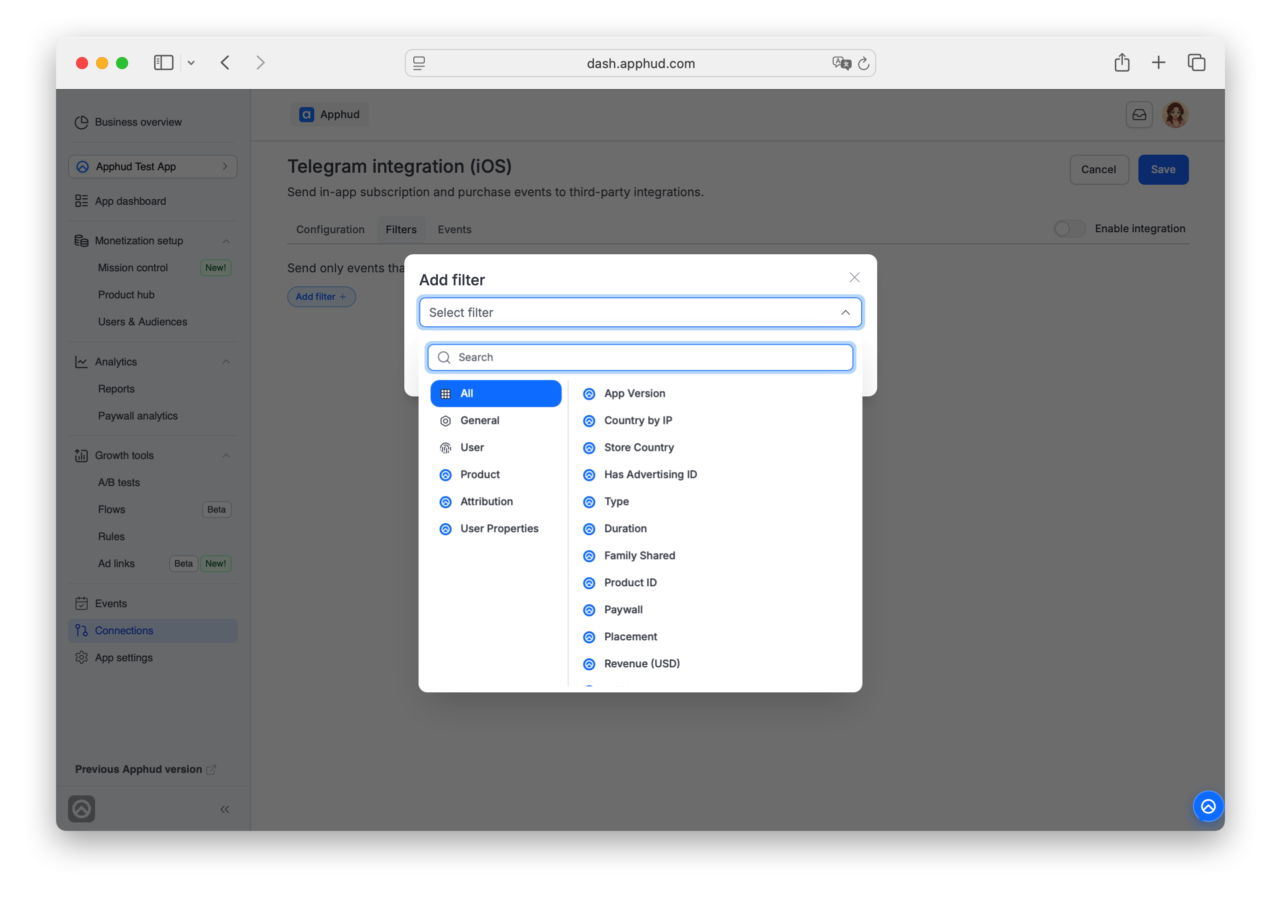 Integrations - Filters Set up
