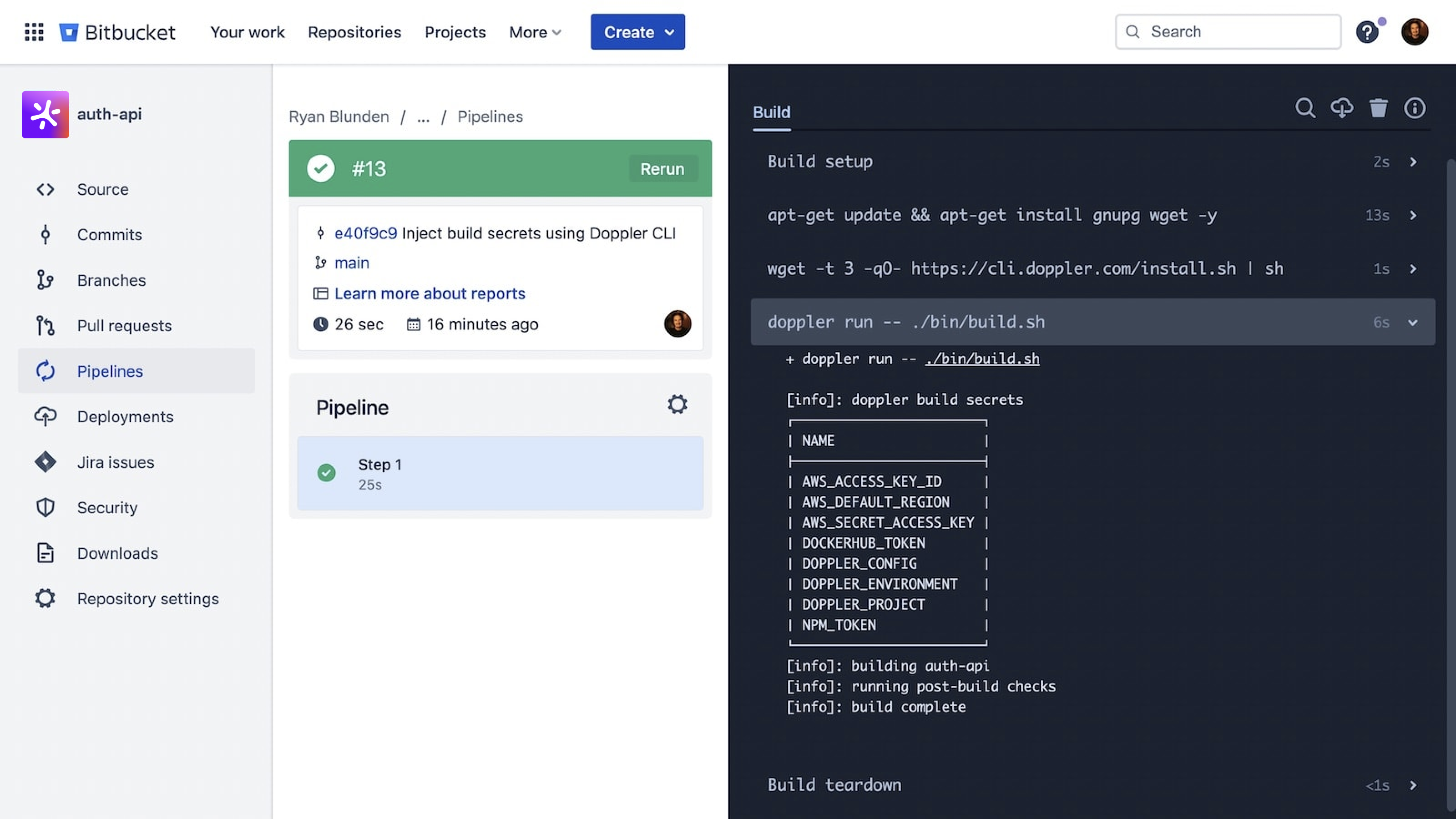 Screenshot of Bitbucket UI