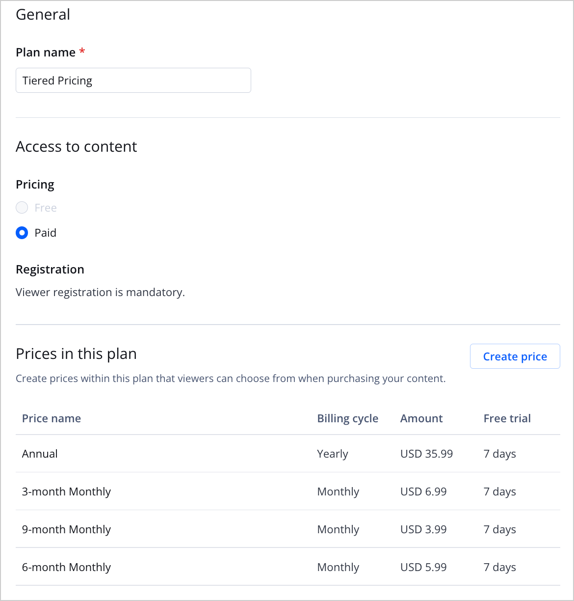 A plan with tiered pricing