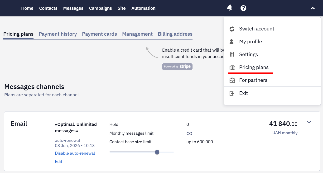 Pricing plans
