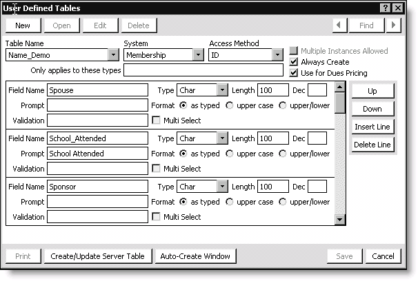 From Customers, select Set up module > General, click Additional Windows, and click Define Tables