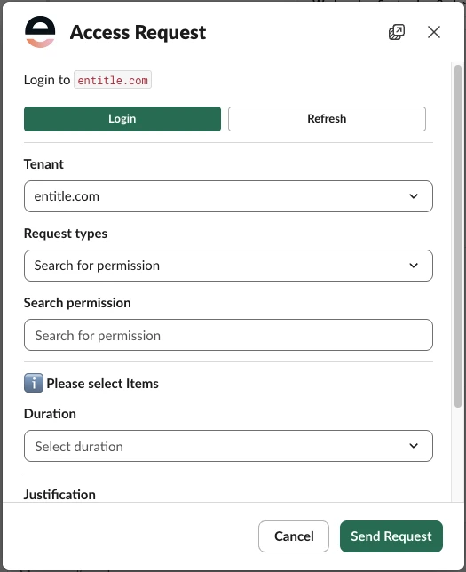 Access Request dialog with the sign-in prompt above the Tenant list