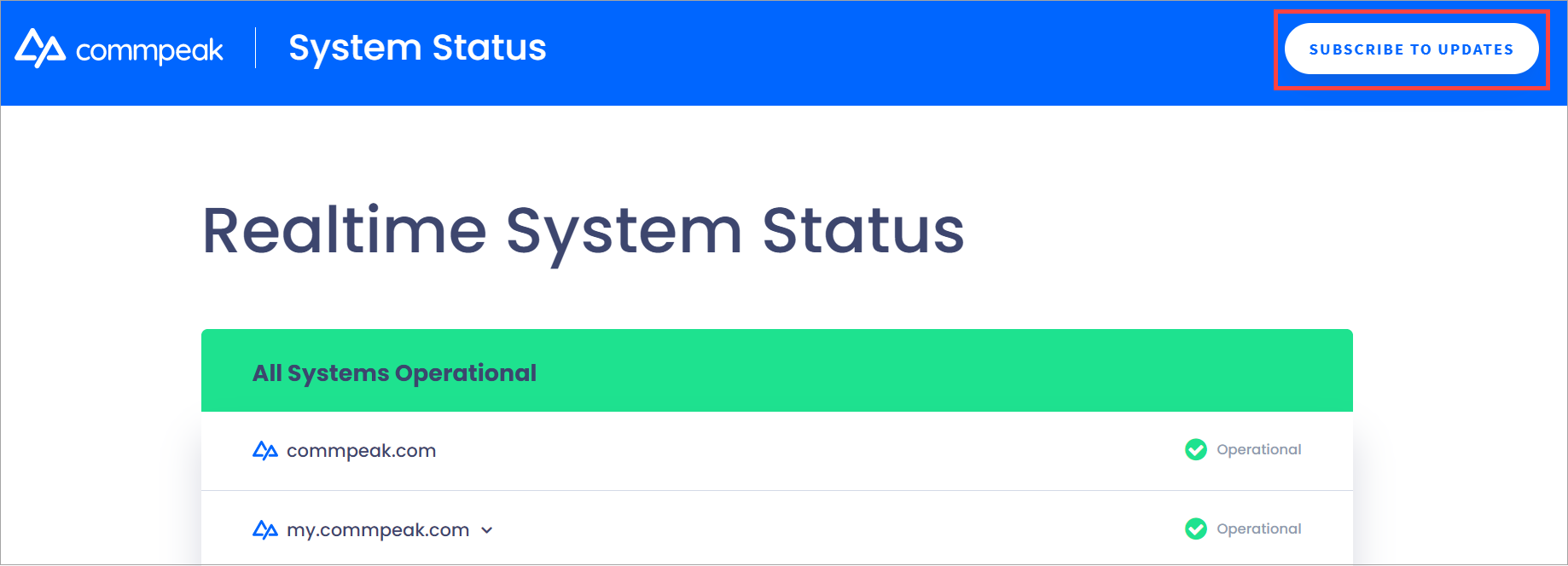 Screenshot of the Realtime System Status: All Systems Operational