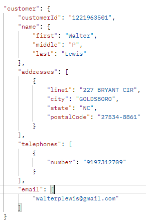 Example Customers endpoint response object