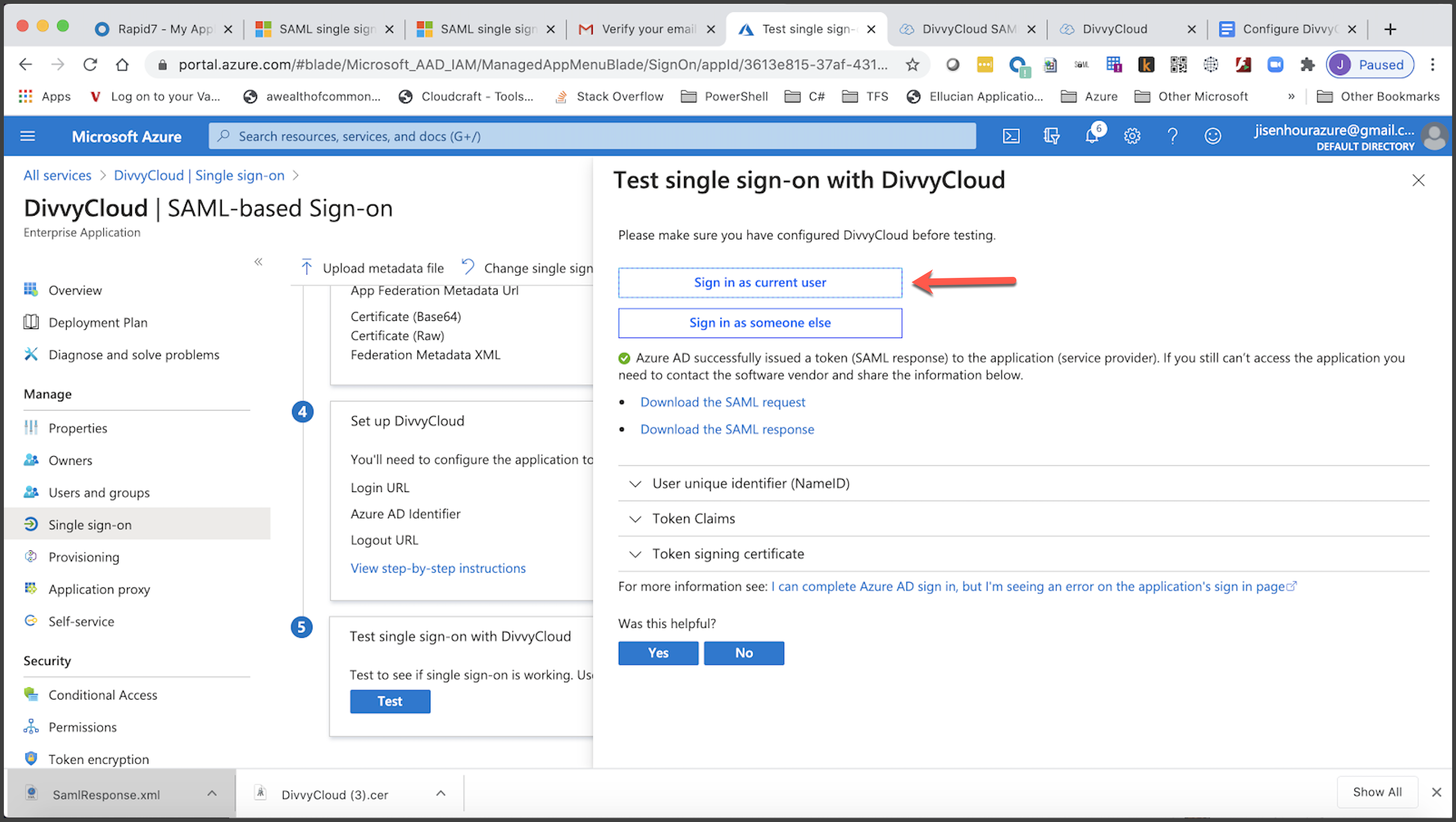 Azure Console - Sign in as Current User Interface
