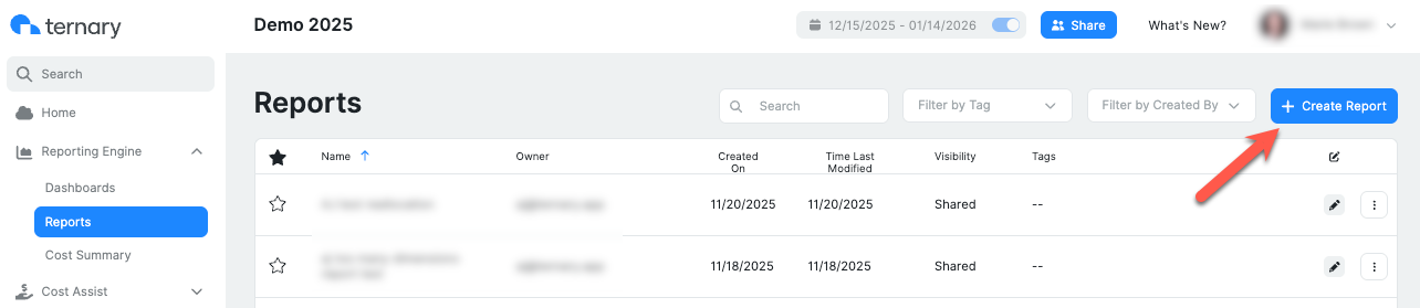 Click Create Report to build a unit economics report