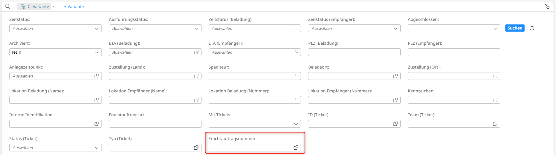 Neue Filtermöglichkeit nach der Frachtauftragsnummer