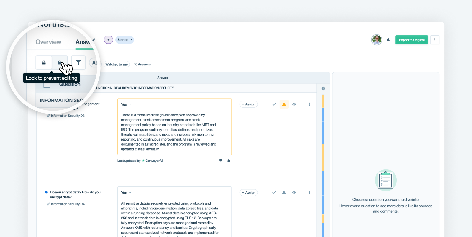 Locking answers in Conveyor.