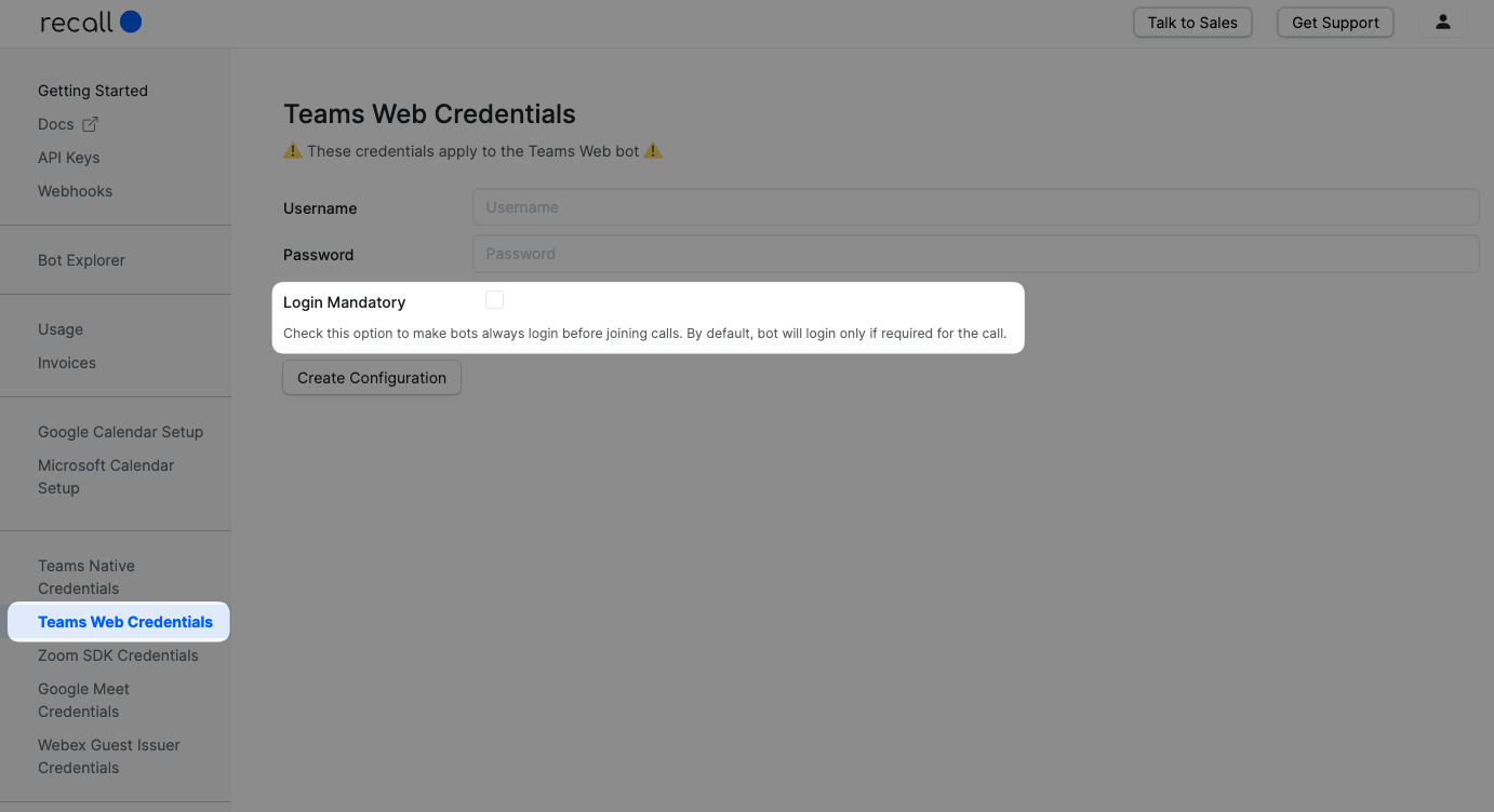 Login mandatory checkbox

If turned on, the bot will **always** sign in before joining Teams calls.  
Otherwise, the bot will only sign in if required by the meeting.