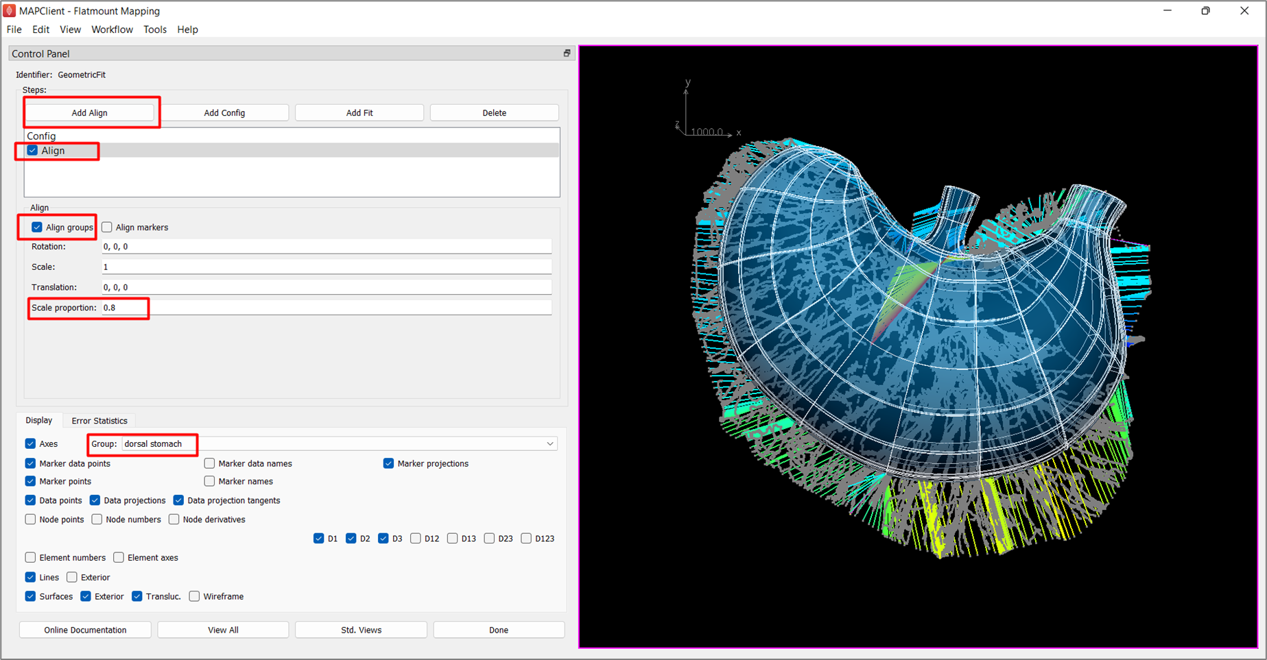 Fig. 5. Scaffold after scaling and automatic alignment to groups.