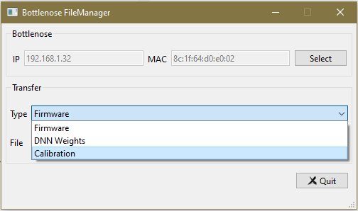 Bottlenose utility Calibration file transfer