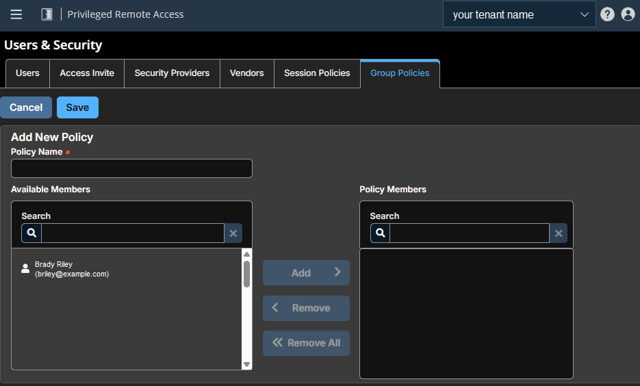 Group policies in PRA showing members in a policy