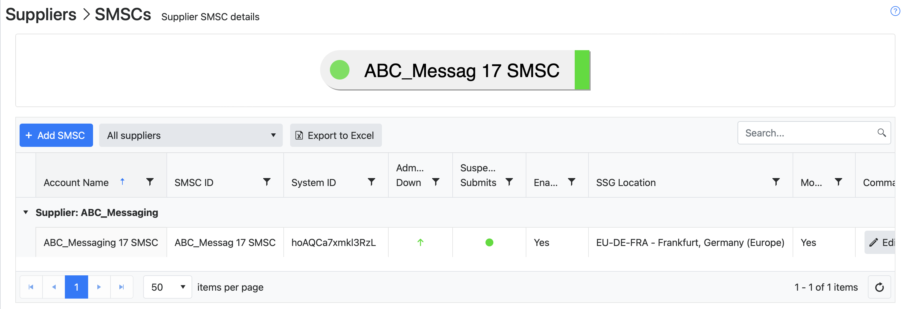 New SMSC connection in SMSC connections table