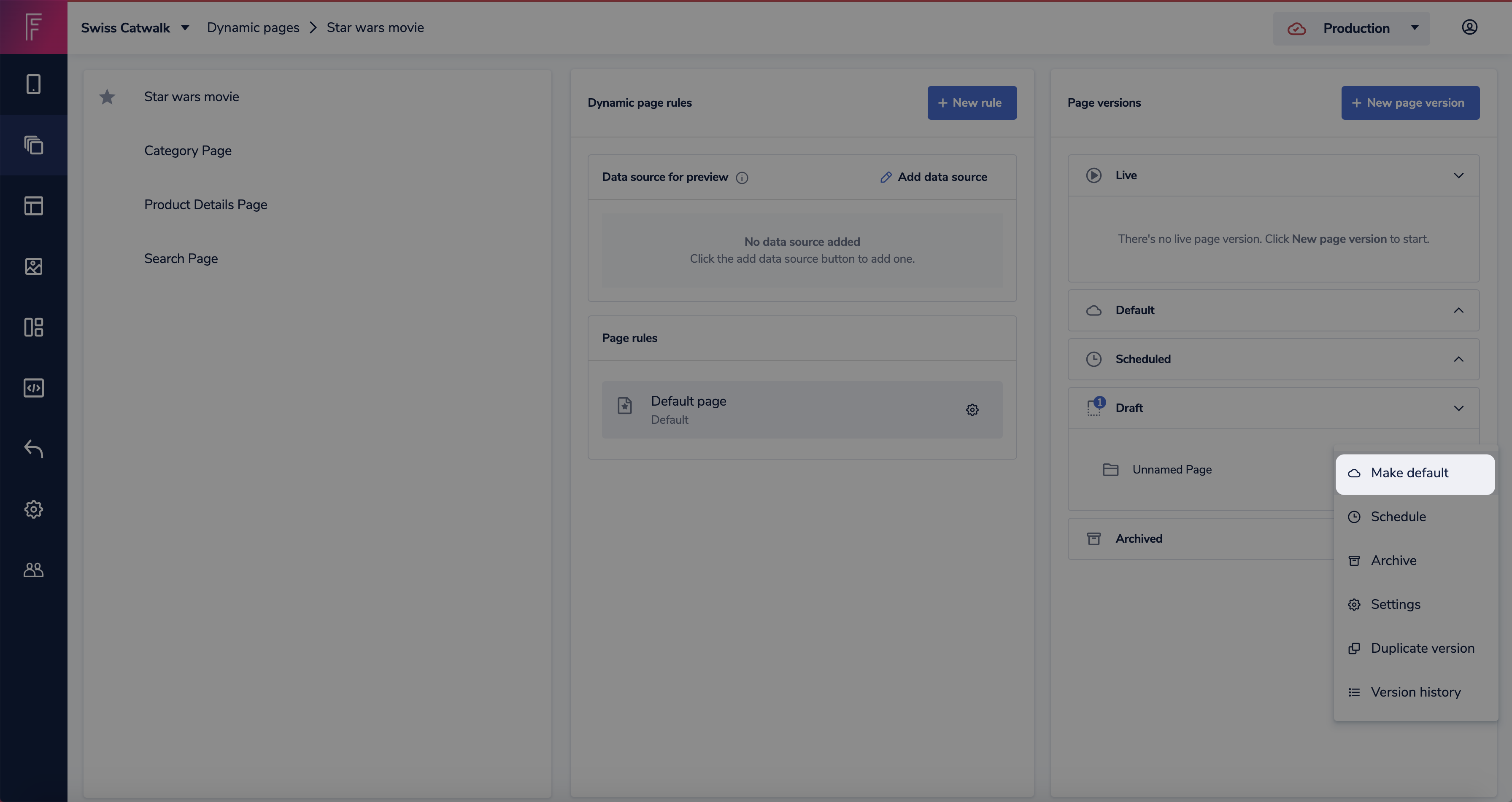 Click the more icon on your new page version and select make default.png