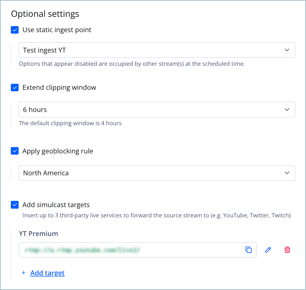 Optional settings section