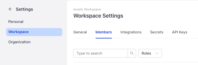 The Members tab on the Workspace Settings page