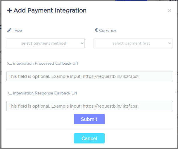 Accept Dashboard - Payment Integrations add.