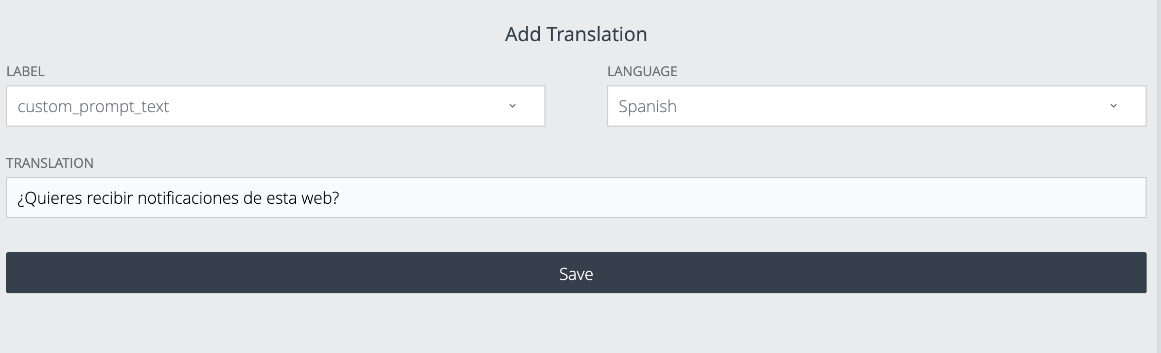 Example of a Spanish translation for the text for custom opt-in prompt.
