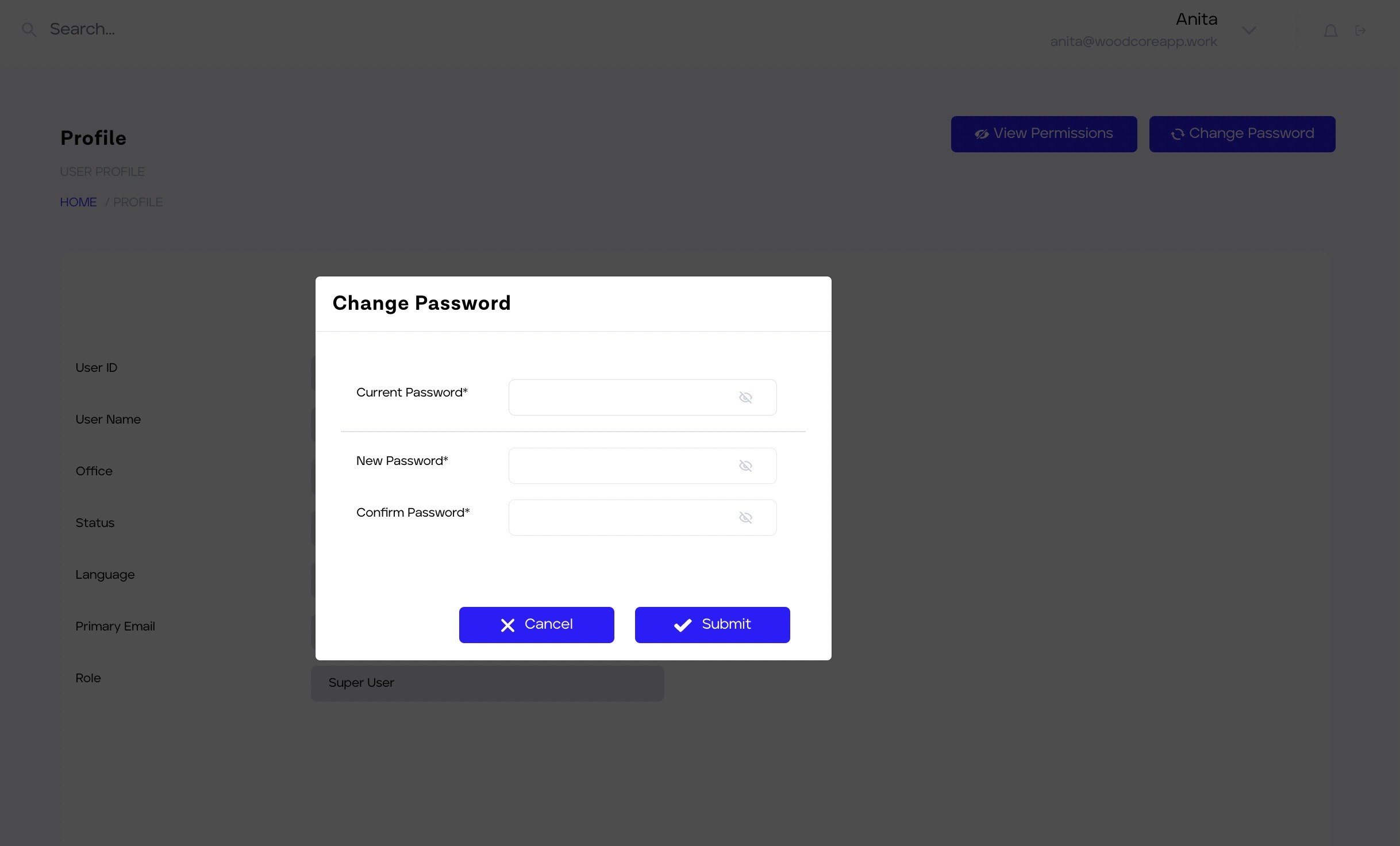 Change Password modal