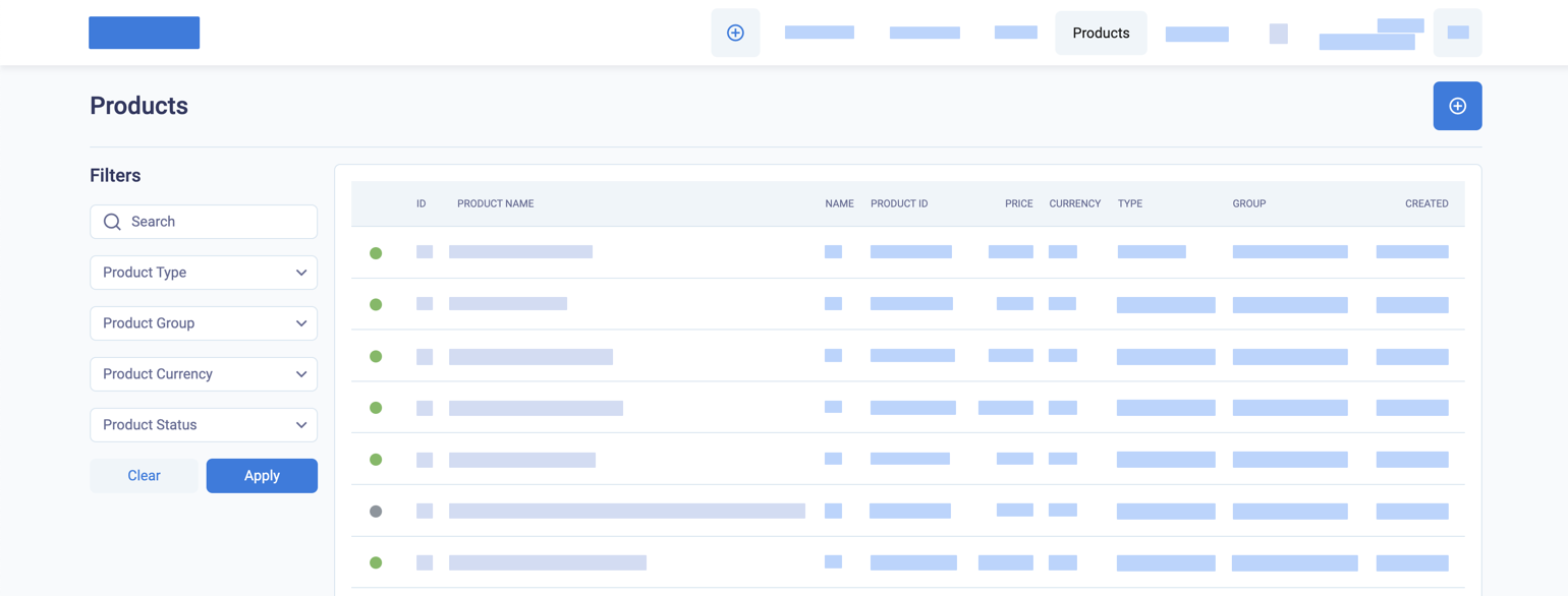 The filters you can apply to the products list