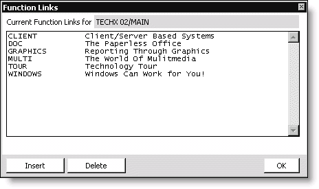 From Events, select Define an event, double-click an event, double-click an event function, click More, and select Links