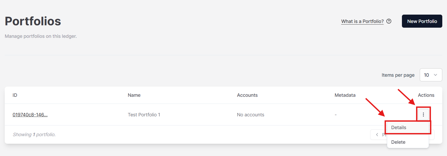 Figure 1. The option to edit a portfolio on the Actions menu.
