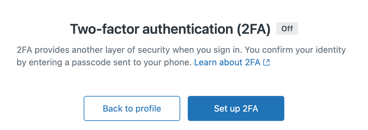 Two-factor authentication (2FA) page