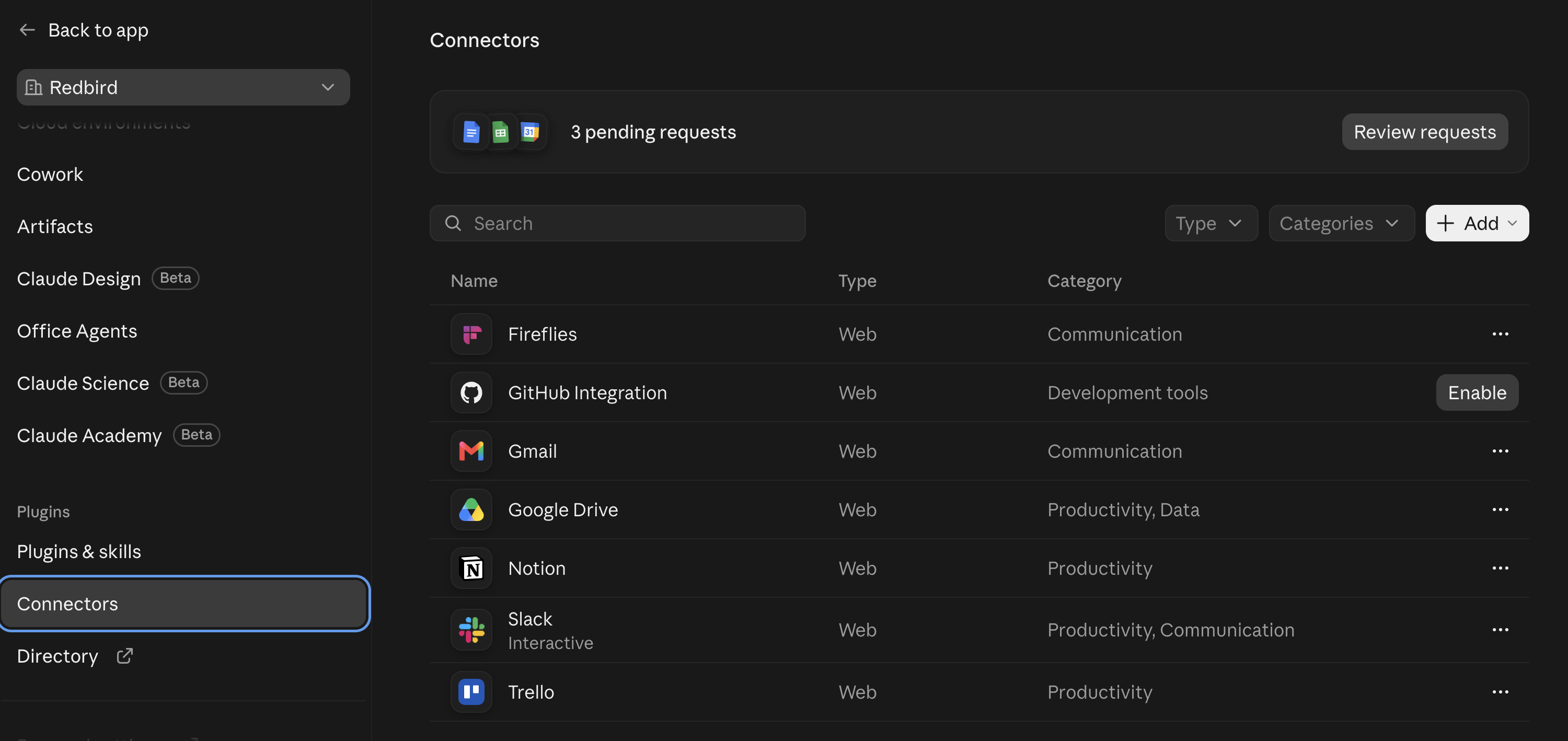 Placeholder: Claude Settings with the Connectors page open