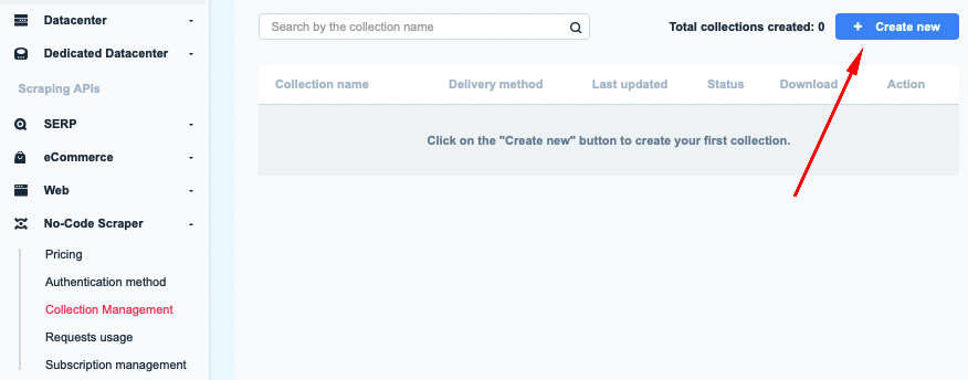 Create a new collection in your Smartproxy dashboard