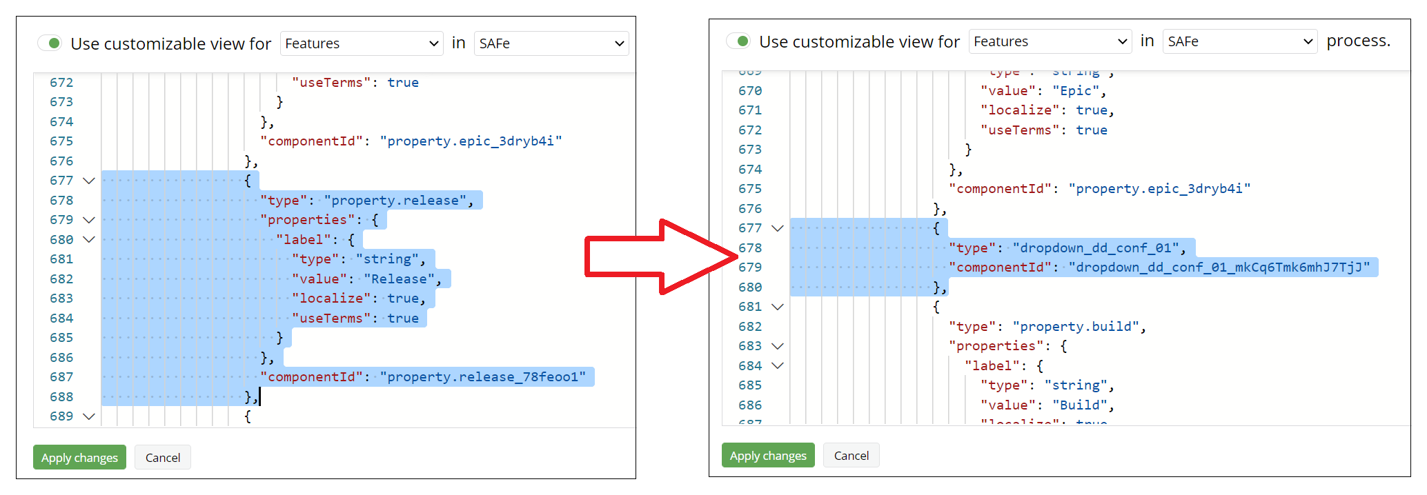 Substituting a default property component with a custom Dropdown Configuration in Detailed views.