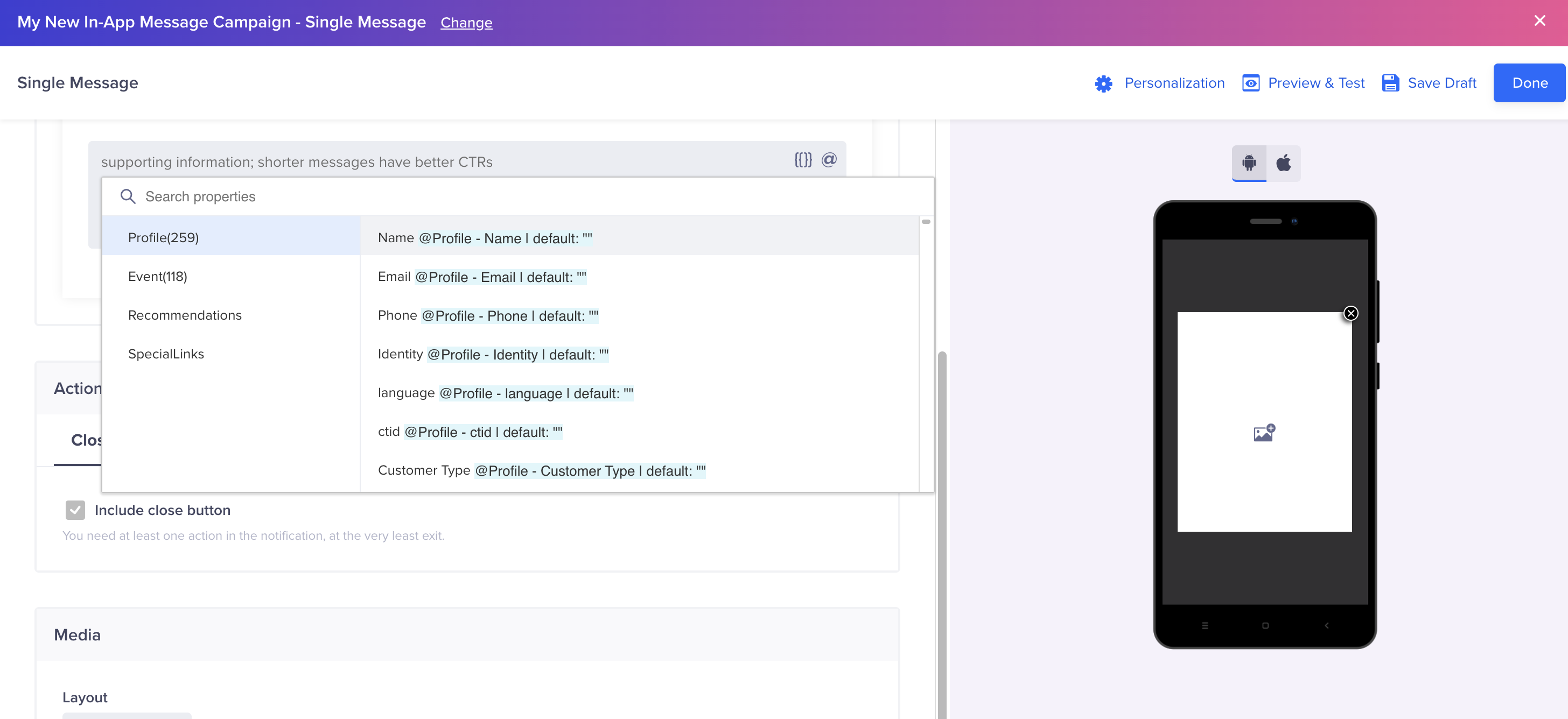 in-app inline personalization